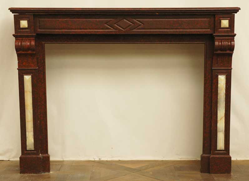 Fireplace in Griotte Red marble and Onyx marble. Fireplace in Griotte Red marble and Onyx marble. -0