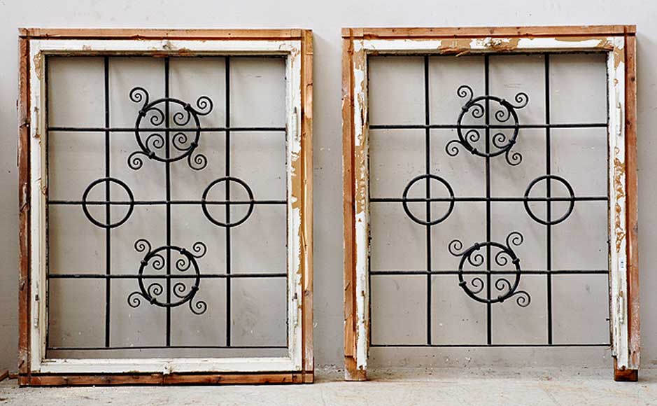 Pair of square wrought iron windows Pair of square wrought iron windows-0
