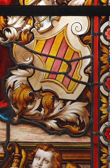 « Leaving for the Hunt , Important enamelled stained glass window by Maison Lorin coming from the Château des Ollières in Nice, France « Leaving for the Hunt , Important enamelled stained glass window by Maison Lorin coming from the Château des Ollières in Nice, France-6