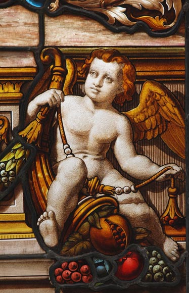 « Leaving for the Hunt , Important enamelled stained glass window by Maison Lorin coming from the Château des Ollières in Nice, France « Leaving for the Hunt , Important enamelled stained glass window by Maison Lorin coming from the Château des Ollières in Nice, France-7