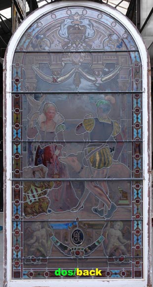 « Leaving for the Hunt , Important enamelled stained glass window by Maison Lorin coming from the Château des Ollières in Nice, France « Leaving for the Hunt , Important enamelled stained glass window by Maison Lorin coming from the Château des Ollières in Nice, France-10