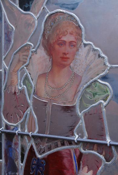 « Leaving for the Hunt , Important enamelled stained glass window by Maison Lorin coming from the Château des Ollières in Nice, France « Leaving for the Hunt , Important enamelled stained glass window by Maison Lorin coming from the Château des Ollières in Nice, France-11