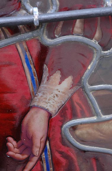 « Leaving for the Hunt , Important enamelled stained glass window by Maison Lorin coming from the Château des Ollières in Nice, France « Leaving for the Hunt , Important enamelled stained glass window by Maison Lorin coming from the Château des Ollières in Nice, France-13