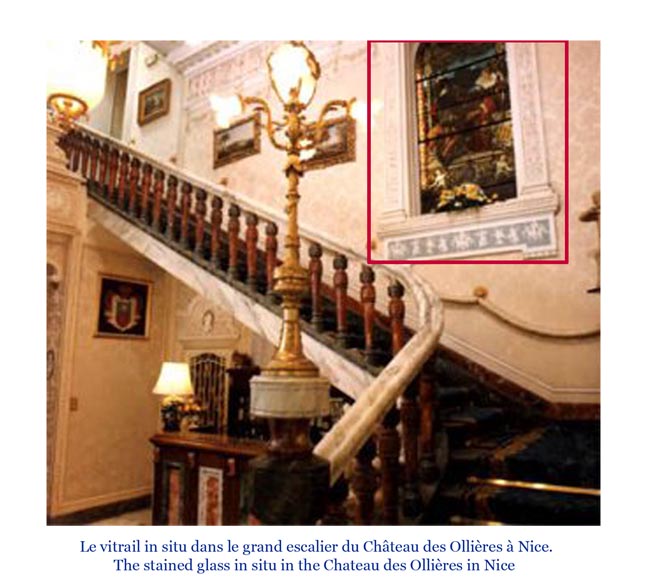 « Leaving for the Hunt , Important enamelled stained glass window by Maison Lorin coming from the Château des Ollières in Nice, France « Leaving for the Hunt , Important enamelled stained glass window by Maison Lorin coming from the Château des Ollières in Nice, France-15