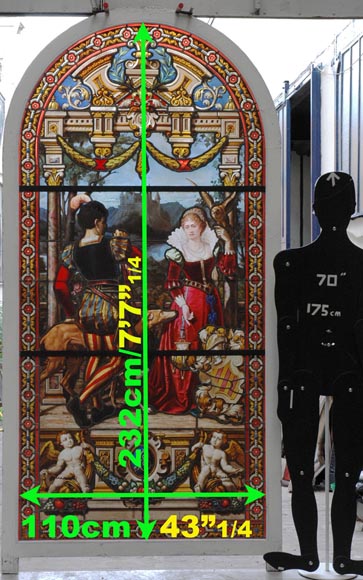 « Leaving for the Hunt , Important enamelled stained glass window by Maison Lorin coming from the Château des Ollières in Nice, France « Leaving for the Hunt , Important enamelled stained glass window by Maison Lorin coming from the Château des Ollières in Nice, France-17