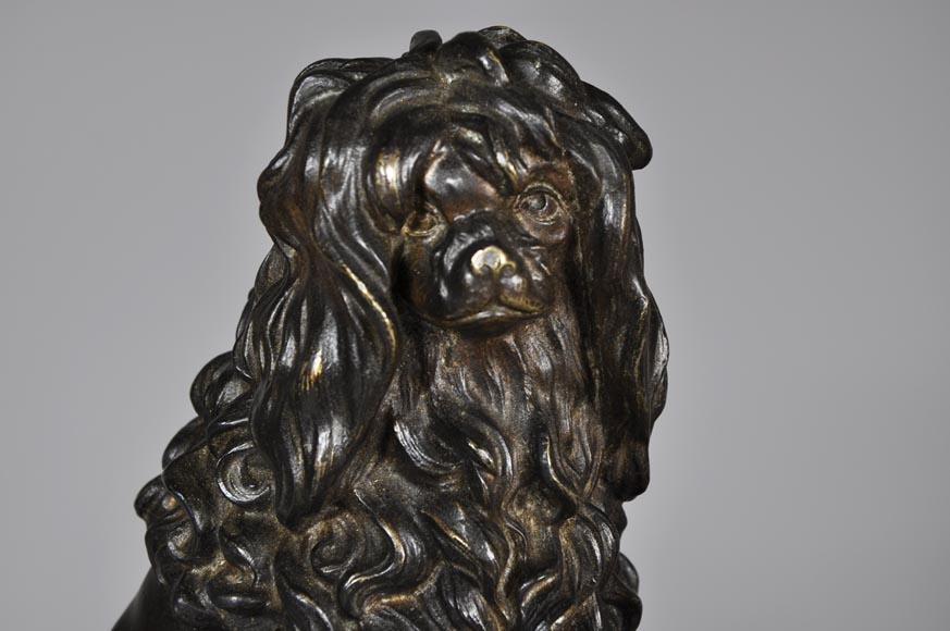 Antique pair of gilded bronze and brown patina bronze andirons with cat and dog decor Antique pair of gilded bronze and brown patina bronze andirons with cat and dog decor-2