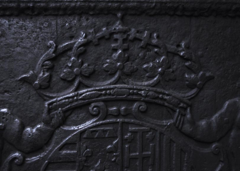 Antique cast iron fireback with Leopold the First, Duke of Lorraine, coat of arms Antique cast iron fireback with Leopold the First, Duke of Lorraine, coat of arms-2