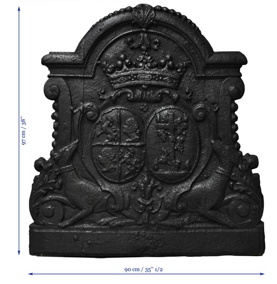 Antique cast iron fireback with wedding coat of arms of Gilles Brunet, Marquis of la Palisse, and Françoise-Suzanne Bignon Antique cast iron fireback with wedding coat of arms of Gilles Brunet, Marquis of la Palisse, and Françoise-Suzanne Bignon-6