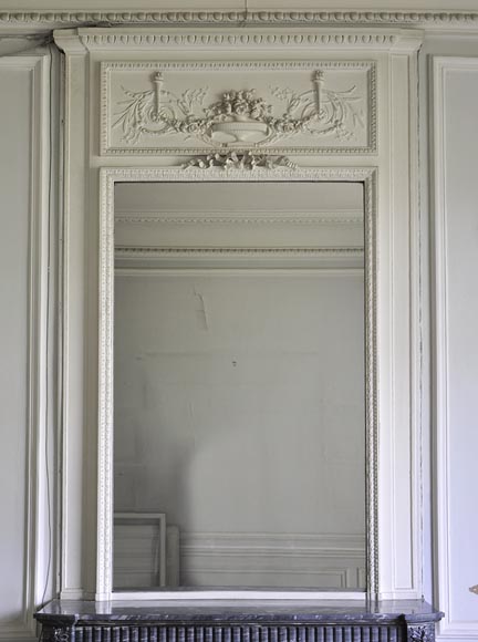 Large antique Louis XVI style overmantel mirror with mercury glass Large antique Louis XVI style overmantel mirror with mercury glass-0