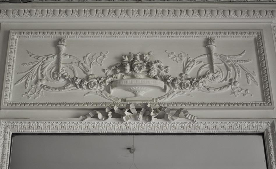 Large antique Louis XVI style overmantel mirror with mercury glass Large antique Louis XVI style overmantel mirror with mercury glass-1