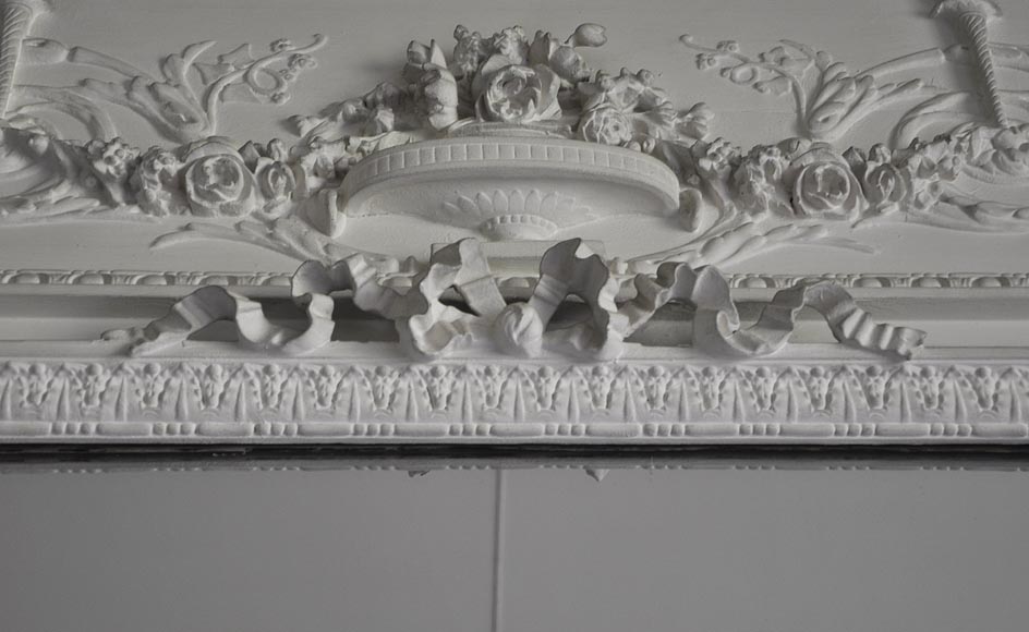 Large antique Louis XVI style overmantel mirror with mercury glass Large antique Louis XVI style overmantel mirror with mercury glass-3