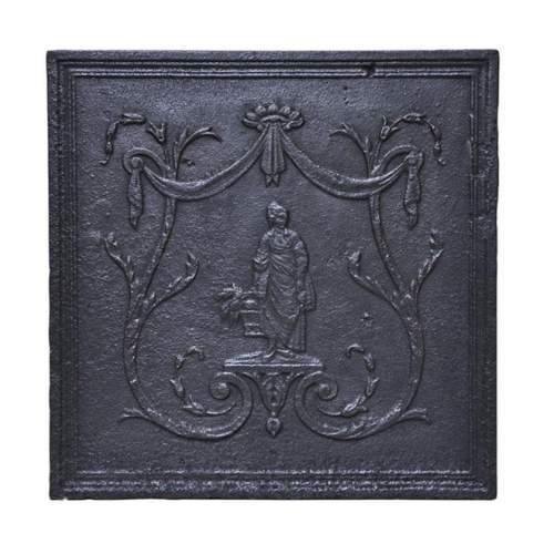 Antique cast iron fireback with peasant woman decor
