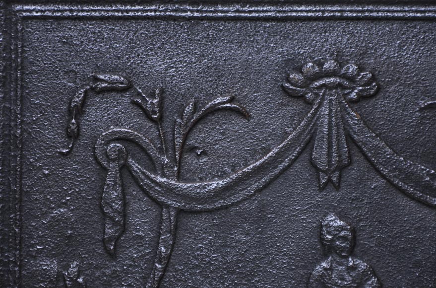 Antique cast iron fireback with peasant woman decor Antique cast iron fireback with peasant woman decor-2