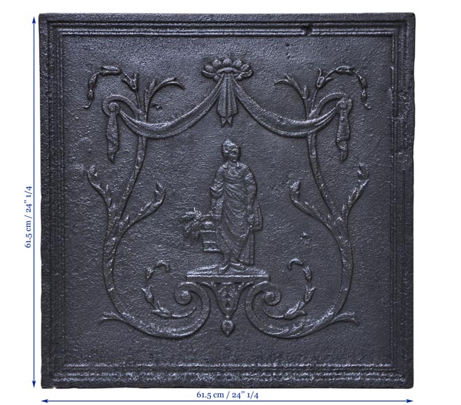 Antique cast iron fireback with peasant woman decor Antique cast iron fireback with peasant woman decor-7