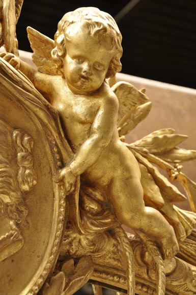 Magnificent antique Napoleon III mirror with partitions, decor of putti and women profils in medallions Magnificent antique Napoleon III mirror with partitions, decor of putti and women profils in medallions-2