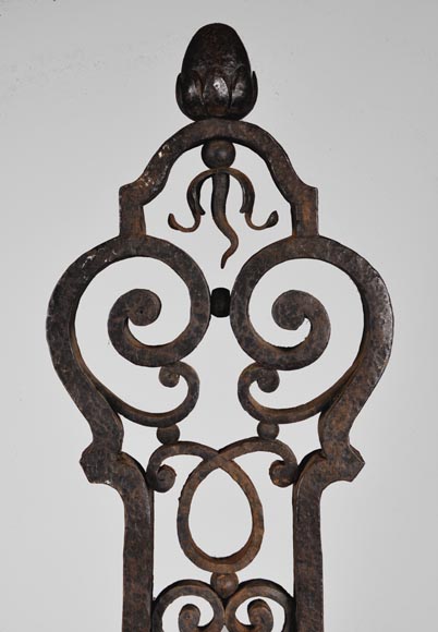 Important pair of wrought iron andirons, 19th century Important pair of wrought iron andirons, 19th century-2