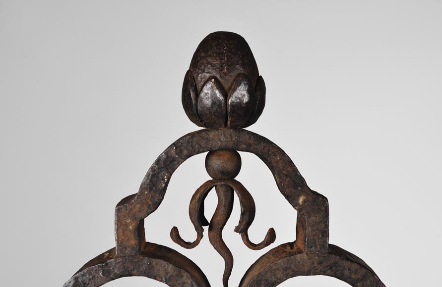 Important pair of wrought iron andirons, 19th century Important pair of wrought iron andirons, 19th century-6