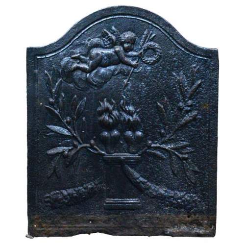 Two hearts burning on an altar, antique small Louis XVI period fireback