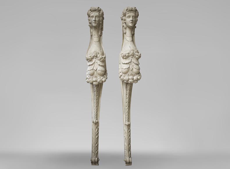 Pair of carved wood caryatids from the 18th century Pair of carved wood caryatids from the 18th century-0