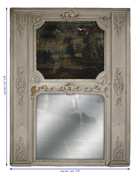 Antique Regence style overmantel mirror with a painting representing a gallant scene Antique Regence style overmantel mirror with a painting representing a gallant scene-7