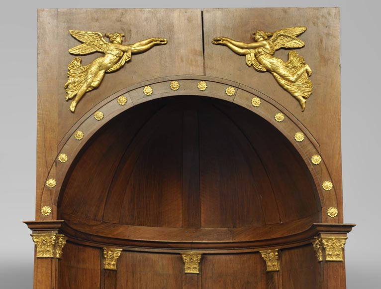 Pair of walnut and gilt stucco alcoves, Louis-Philippe style, with Allegory of Renown Pair of walnut and gilt stucco alcoves, Louis-Philippe style, with Allegory of Renown-1