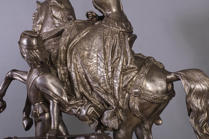 After Jean-Auguste BARRE (1811-1896) - Set clock with Marie de Bourgogne going falcon hunting After Jean-Auguste BARRE (1811-1896) - Set clock with Marie de Bourgogne going falcon hunting-4