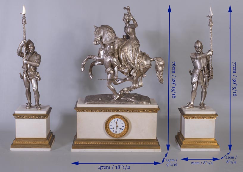 After Jean-Auguste BARRE (1811-1896) - Set clock with Marie de Bourgogne going falcon hunting After Jean-Auguste BARRE (1811-1896) - Set clock with Marie de Bourgogne going falcon hunting-11