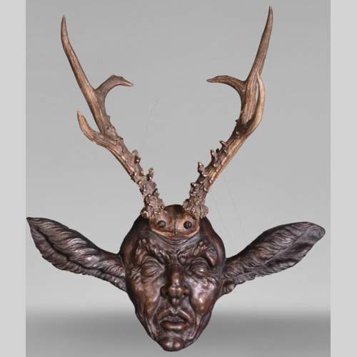 STEINER Hermann (1878-1963) carved wooden and Siberian deer antler faun mask