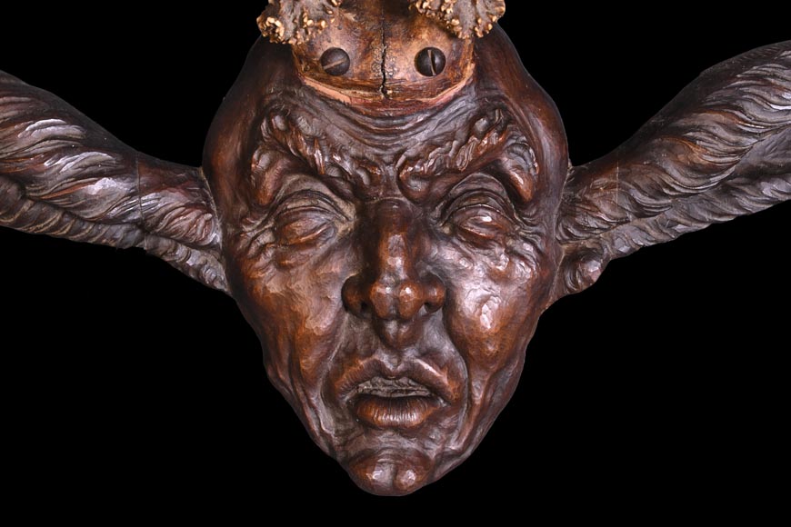 STEINER Hermann (1878-1963) carved wooden and Siberian deer antler faun mask-2