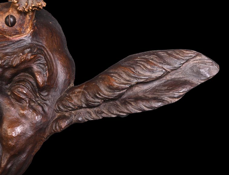 STEINER Hermann (1878-1963) carved wooden and Siberian deer antler faun mask-3