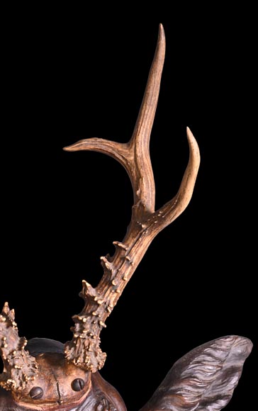 STEINER Hermann (1878-1963) carved wooden and Siberian deer antler faun mask-4