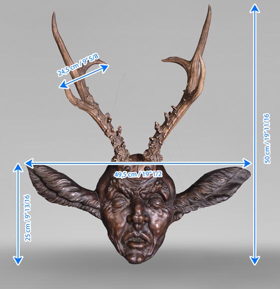 STEINER Hermann (1878-1963) carved wooden and Siberian deer antler faun mask-7