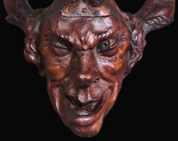 STEINER Hermann (1878-1963) faun mask in carved wood and ibex horns-2