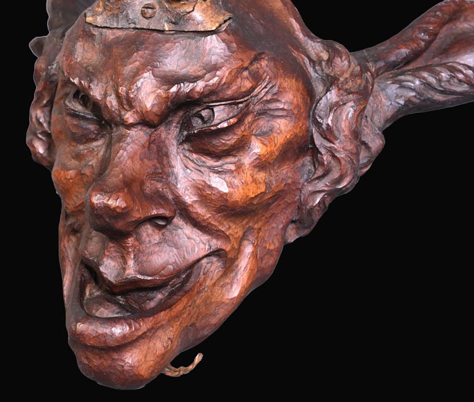 STEINER Hermann (1878-1963) faun mask in carved wood and ibex horns-3