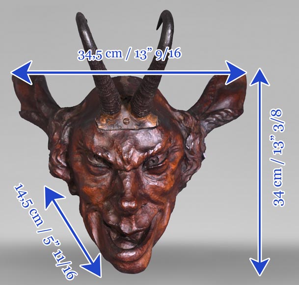 STEINER Hermann (1878-1963) faun mask in carved wood and ibex horns-8