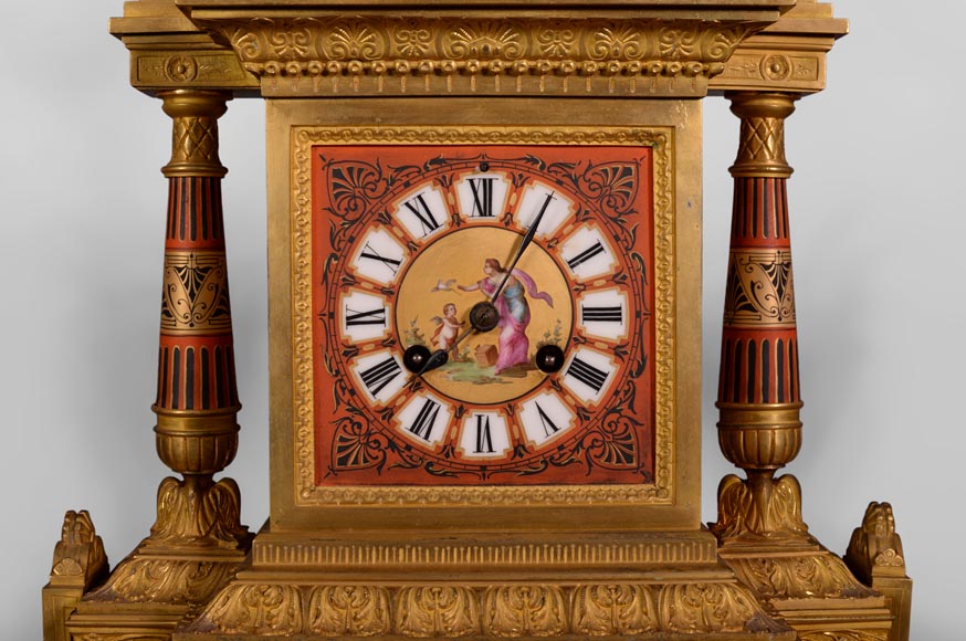 Porcelain and gilded bronze clock set with griffin Porcelain and gilded bronze clock set with griffin-3
