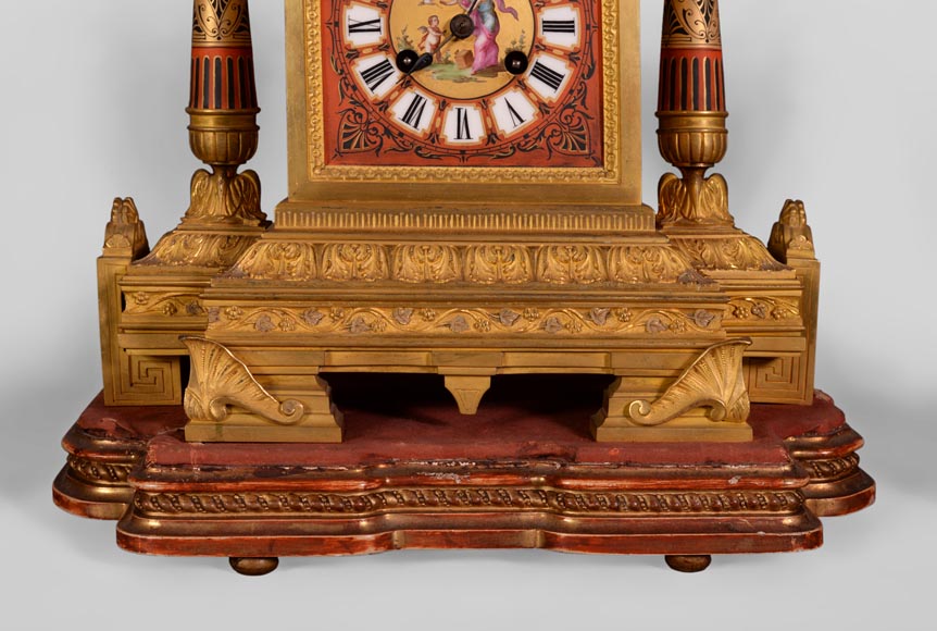 Porcelain and gilded bronze clock set with griffin Porcelain and gilded bronze clock set with griffin-4