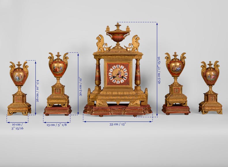 Porcelain and gilded bronze clock set with griffin Porcelain and gilded bronze clock set with griffin-11