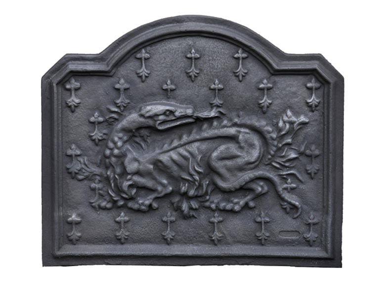 Cast iron fireback with the Salamander of King Francis Ist Cast iron fireback with the Salamander of King Francis Ist-0