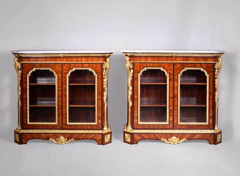 Georges Alphonse MONBRO (attributed to), Pair of low bookcases with bronze espagnolettes Georges Alphonse MONBRO (attributed to), Pair of low bookcases with bronze espagnolettes -0