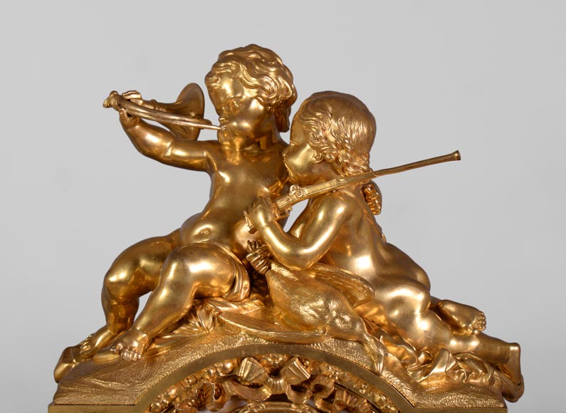 Maison DENIERE - Napoléon III style fireplace insert, in marble and gilded bronze, with children Maison DENIERE - Napoléon III style fireplace insert, in marble and gilded bronze, with children-3