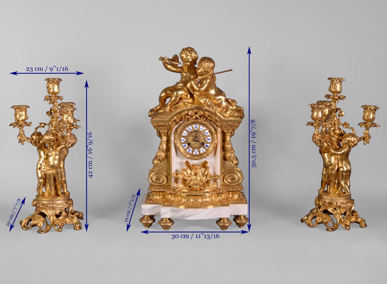 Maison DENIERE - Napoléon III style fireplace insert, in marble and gilded bronze, with children Maison DENIERE - Napoléon III style fireplace insert, in marble and gilded bronze, with children-10