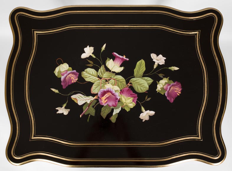 Julien-Nicolas RIVART (1802-1867) - Sewing table in blackened pearwood decorated of wild flowers in porcelain marquetry Julien-Nicolas RIVART (1802-1867) - Sewing table in blackened pearwood decorated of wild flowers in porcelain marquetry-2