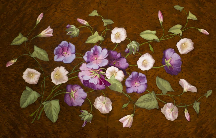 Julien-Nicolas RIVART (1802-1867) - Sewing table decorated of white and purple campanulas in porcelain marquetry Julien-Nicolas RIVART (1802-1867) - Sewing table decorated of white and purple campanulas in porcelain marquetry-2
