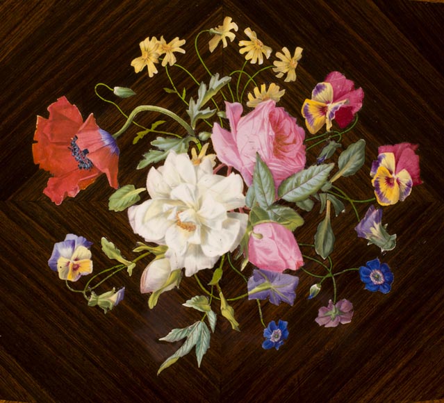 TAHAN Manufactory and Julien-Nicolas RIVART (1802-1867) - Sewing table with flowers bouquet In porcelain marquetry and gilt bronze ornaments TAHAN Manufactory and Julien-Nicolas RIVART (1802-1867) - Sewing table with flowers bouquet In porcelain marquetry and gilt bronze ornaments-2