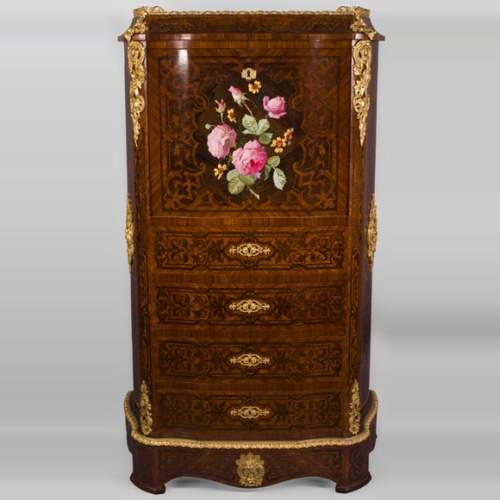 Julien-Nicolas RIVART (1802-1867) - Chiffonier Secretary desk  in wood and porcelain marquetry Decorated of blooming roses