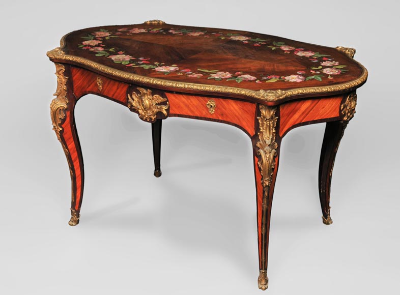 Julien-Nicolas RIVART (1802-1867) - Louis XV style Rosewood Table with decor of porcelain marquetry Julien-Nicolas RIVART (1802-1867) - Louis XV style Rosewood Table with decor of porcelain marquetry-1