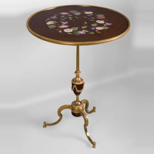 TAHAN Manufactory and Julien-Nicolas RIVART (1802-1867) - Graceful tip-up pedestal table decorated of morning glories in porcelain marquetry