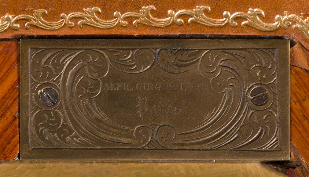 Alphonse GIROUX et cie and Julien-Nicolas RIVART (1802-1867) - Gorgeous writing desk with espagnolettes and decoration of roses in porcelain inlays-5