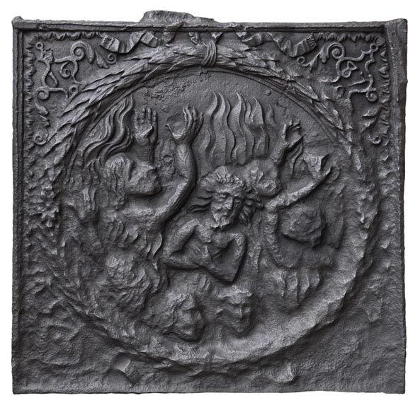 Cast iron fireback with the Damned burning in Hell Cast iron fireback with the Damned burning in Hell -0